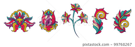 Colorful Floral Elements Based on Traditional Asian Ornaments Vector Set Colorful Floral Elements Based on Traditional Asian Ornaments Vector Set 99768267