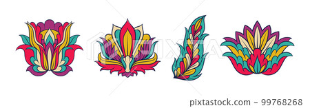 Colorful Floral Elements Based on Traditional Asian Ornaments Vector Set 99768268