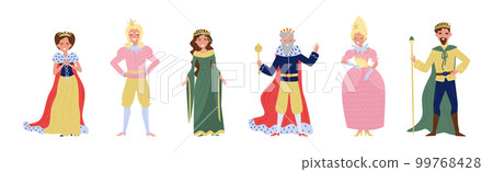 Royal Family Member with Queen, King, Prince and Princess Wearing Crown Vector Set 99768428