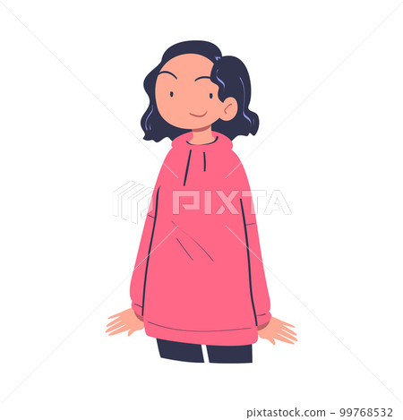 Confident Woman Character with Satisfied Face Expressing Self Pride Vector Illustration 99768532