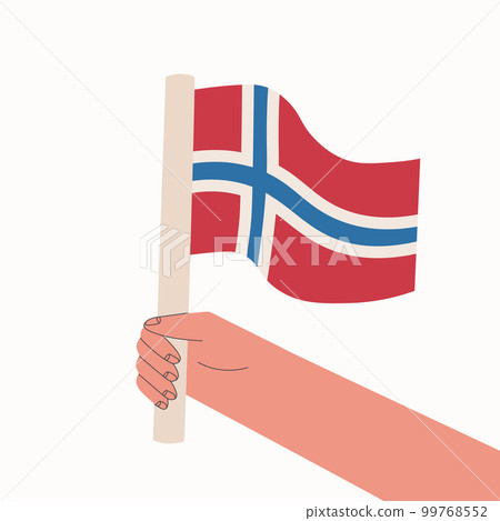 Flag of Norway. National flag of the country in hand. Vector cartoon illustration. Flag of Norway. National flag of the country in hand. Vector cartoon illustration. 99768552