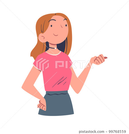 Confident Woman Character with Satisfied Face Expressing Self Pride Vector Illustration Confident Woman Character with Satisfied Face Expressing Self Pride Vector Illustration 99768559