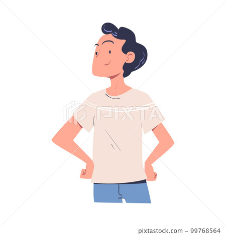 Confident Man Character with Satisfied Face and Hands on Hips Expressing Self Pride Vector Illustration 99768564