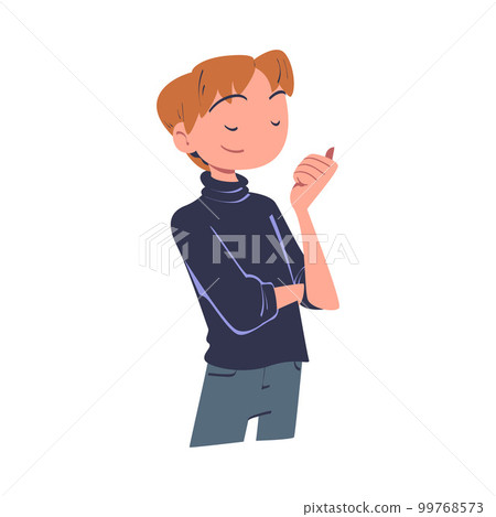 Confident Man Character with Satisfied Face Expressing Self Pride Vector Illustration Confident Man Character with Satisfied Face Expressing Self Pride Vector Illustration 99768573
