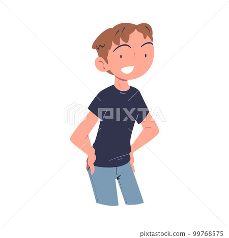 Confident Man Character with Satisfied Face and Hands on Hips Expressing Self Pride Vector Illustration 99768575