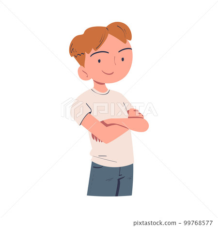 Confident Man Character with Folded Arms and Satisfied Face Expressing Self Pride Vector Illustration Confident Man Character with Folded Arms and Satisfied Face Expressing Self Pride Vector Illustration 99768577