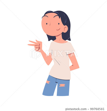 Confident Woman Character with Satisfied Face Showing V Sign Gesture Expressing Self Pride Vector Illustration 99768581