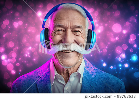 Grandpa listens to music. Cool grandfather wearing headphones listening music. Forever young elderly hipster man enjoys a favourite song Grandpa listens to music. Cool grandfather wearing headphones listening music. Forever young elderly hipster man enjoys a favourite song 99768638