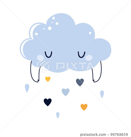 Cute Fluffy Cloud with Face Dropping Heart Down Vector Illustration Cute Fluffy Cloud with Face Dropping Heart Down Vector Illustration 99768659