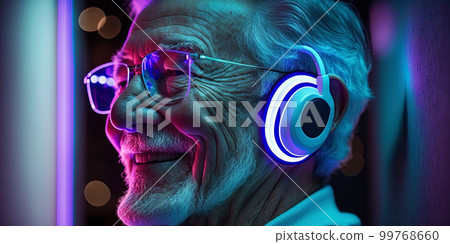 Grandpa listens to music. Cool grandfather wearing headphones listening music. Forever young elderly hipster man enjoys a favourite song Grandpa listens to music. Cool grandfather wearing headphones listening music. Forever young elderly hipster man enjoys a favourite song 99768660