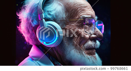 Grandpa listens to music. Cool grandfather wearing headphones listening music. Forever young elderly hipster man enjoys a favourite song Grandpa listens to music. Cool grandfather wearing headphones listening music. Forever young elderly hipster man enjoys a favourite song 99768661