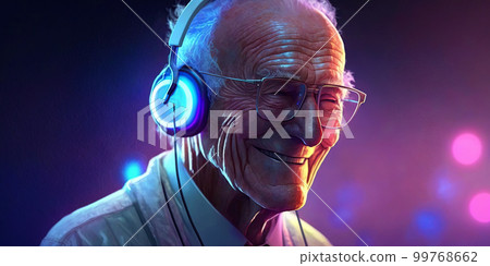 Grandpa listens to music. Cool grandfather wearing headphones listening music. Forever young elderly hipster man enjoys a favourite song Grandpa listens to music. Cool grandfather wearing headphones listening music. Forever young elderly hipster man enjoys a favourite song 99768662