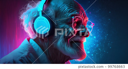 Grandpa listens to music. Cool grandfather wearing headphones listening music. Forever young elderly hipster man enjoys a favourite song Grandpa listens to music. Cool grandfather wearing headphones listening music. Forever young elderly hipster man enjoys a favourite song 99768663
