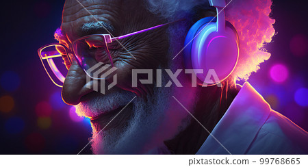 Grandpa listens to music. Cool grandfather wearing headphones listening music. Forever young elderly hipster man enjoys a favourite song Grandpa listens to music. Cool grandfather wearing headphones listening music. Forever young elderly hipster man enjoys a favourite song 99768665