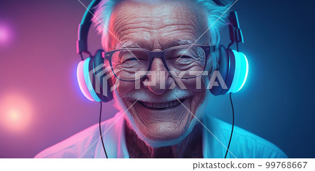 Grandpa listens to music. Cool grandfather wearing headphones listening music. Forever young elderly hipster man enjoys a favourite song Grandpa listens to music. Cool grandfather wearing headphones listening music. Forever young elderly hipster man enjoys a favourite song 99768667
