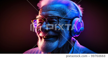 Grandpa listens to music. Cool grandfather wearing headphones listening music. Forever young elderly hipster man enjoys a favourite song Grandpa listens to music. Cool grandfather wearing headphones listening music. Forever young elderly hipster man enjoys a favourite song 99768668