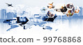 The world logistics , there are world map with logistic network distribution on background and Logistics Industrial Container Cargo freight ship for Concept of fast or instant shipping 99768868