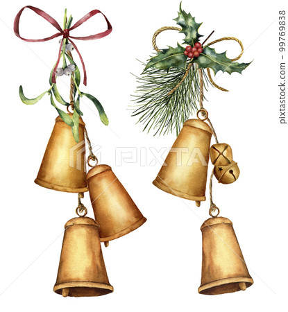 Jungle bells pine tree branches mistletoe leaves Vector Image