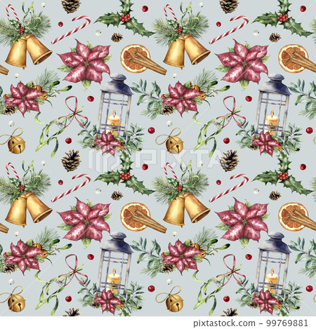 Watercolor Christmas seamless pattern with... - Stock Illustration ...