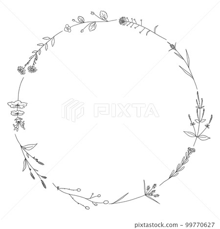 weed line drawing circle frame 99770627
