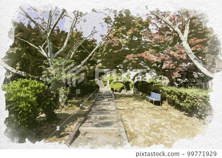 Watercolor-style Kuhonji Temple approach, Gose City, Nara Prefecture Watercolor-style Kuhonji Temple approach, Gose City, Nara Prefecture 99771929