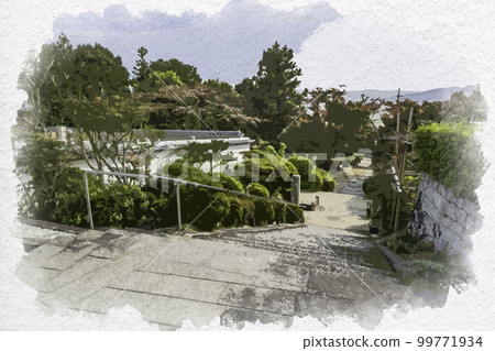 Watercolor-style Kuhonji Temple approach, Gose City, Nara Prefecture 99771934