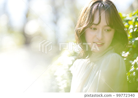 A young woman with semi-long hair A young woman with semi-long hair 99772340