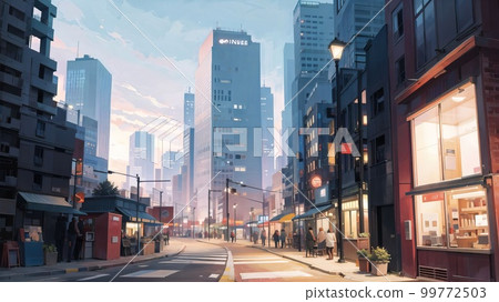 高達4K或更大尺寸，黎明或黃昏的夢幻般的城市風光 99772503