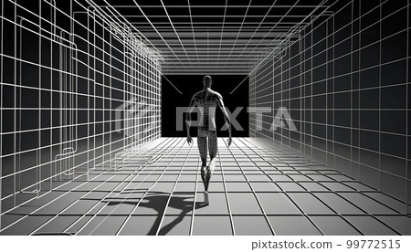 最大 4K 尺寸或更大,在透視風景中行走的人物形象 最大 4K 尺寸或更大,在透視風景中行走的人物形象 99772515