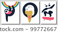 a minimalist laconic illustration of a black sloth hanging from a rainbow, melting cute cat and panda on scatebord 99772667