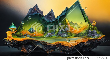 A fantasy world landscape with a maximum size of 4K or more and impressive warm colors 99773861