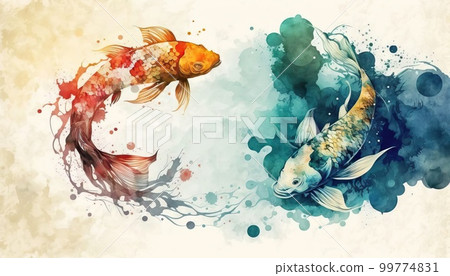 Up to 4K size or more, Japanese-style and stylish carp drawn fantastic background 99774831