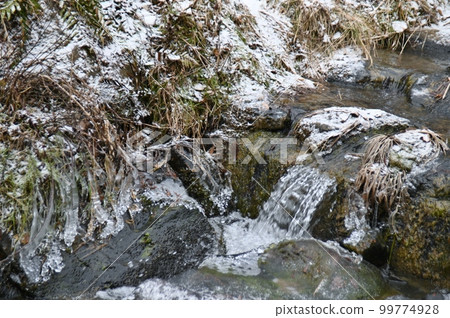 Mountain stream Ezawa River in winter 99774928