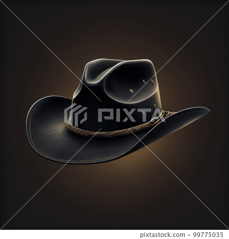 Black western cowboy hat illustration on dark background for design. AI 99775035