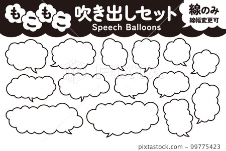 蓬鬆的雲形語音氣泡僅設置線（矢量數據可以更改線粗） 99775423