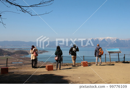 Lake Biwa and the Hira mountain range seen from Mt. Hachiman Lake Biwa and the Hira mountain range seen from Mt. Hachiman 99776109