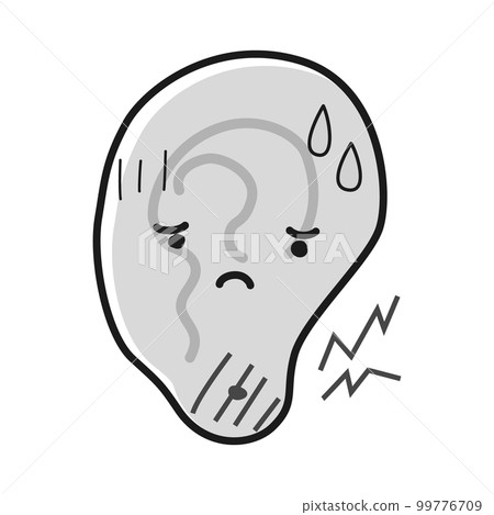 表情困擾的耳朵角色（刺痛）（黑白） 99776709