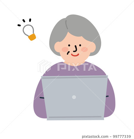 Senior woman using a personal computer smile color Senior woman using a personal computer smile color 99777339