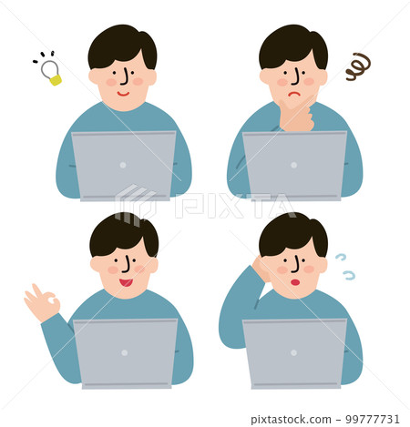 Male operating a personal computer side job IT facial expression color 99777731