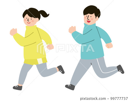 男女跑步彩色插圖素材 男女跑步彩色插圖素材 99777737