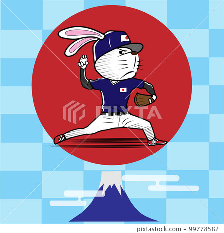 Rabbit baseball player pitching 99778582