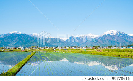 從大町市看到殘雪的北阿爾卑斯山（5月） 99778616