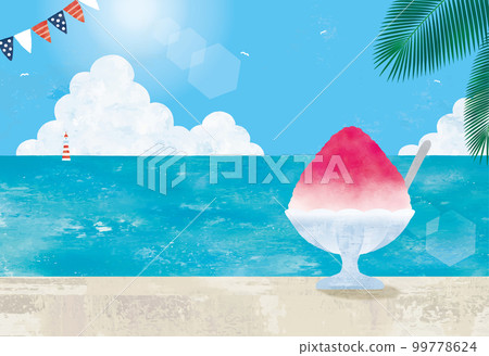Summer seascape and shaved ice watercolor Summer seascape and shaved ice watercolor 99778624