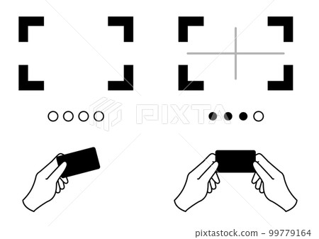 Hand holding a card over the reading line 99779164