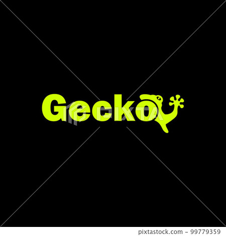 Unique letter or writing GECKO sans serif font with head and hand on word O image graphic icon logo design abstract concept vector stock. Can be used as a symbol related to animal or wordmark 99779359