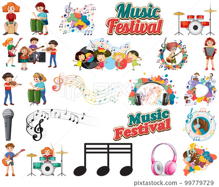 Kids musical instruments and music symbols set Kids musical instruments and music symbols set 99779729