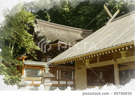 水彩風格的高鴨神社正殿，奈良縣五生市 99780650