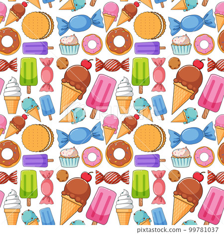 Seamless background design with many dessert Seamless background design with many dessert 99781037