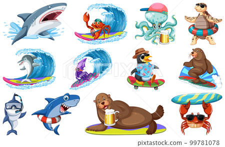 Set of various sea animals cartoon characters Set of various sea animals cartoon characters 99781078