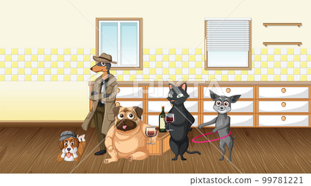 Set of different domestic animals in kitchen Set of different domestic animals in kitchen 99781221